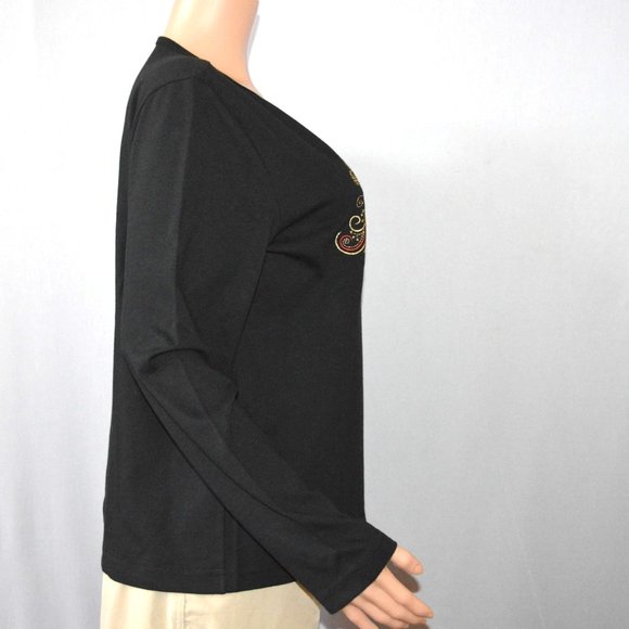 Cappagallo Casuals Embroidered Holiday Ornaments Tee Shirt Top Black Size Large - Picture 3 of 3